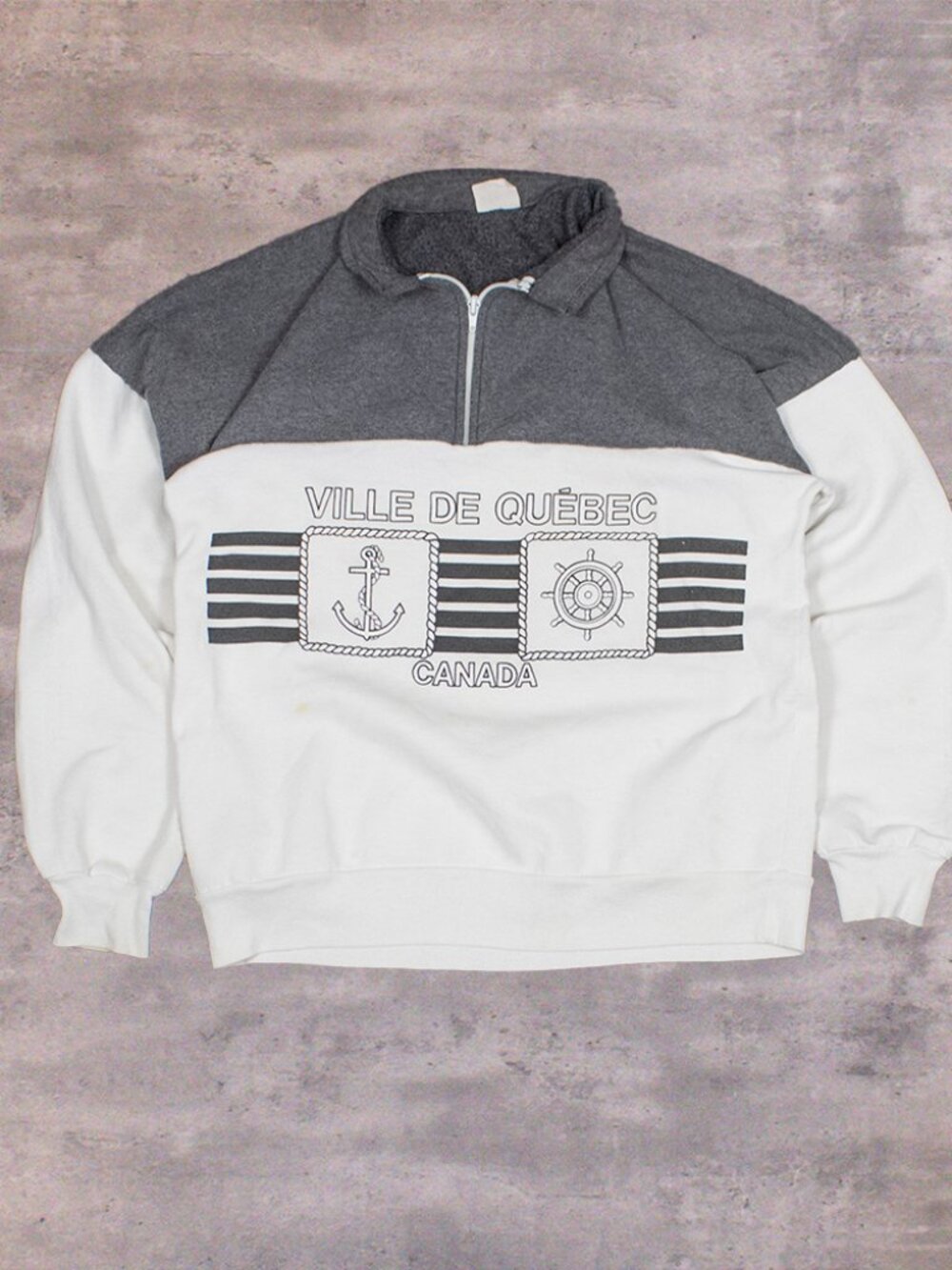 Vintage 1980's Ville De Quebec Half Zip Two Tone Grey Sweater